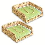 2 Pieces Square Napkin Holder | Cocktail Napkin Holder, Flat Napkin Holder | Wicker Napkin Holder for Bathroom, Restaurant, Dining, Bar (Water Hyacinth, Square)