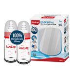 LuvLap Essential Slim Neck Glass Feeding Bottle, 125ml, 0m+/Babies Upto 3 Years, Made of Borosilicate Glass, BPA Free, Ergonomic Shape is Easy to Hold, with Anti Colic Nipple, Pack of 2, White & Red