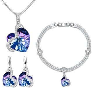 Menton Ezil Charming Crystal Jewelry Sets For Women 18K White Gold Plating Bracelet Necklace And Earrings Sets For Wife Girlfriend Or Mothers Idea Gift For Mother's day (Voilet)