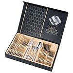 Cutlery Sets 24 Piece Vorbax Stainless Steel Cutlery Set Flatware Silverware Knife and Fork Sets with Spoon for Kitchen Service for 6 Christmas Mirror Polish & Dishwasher Safe