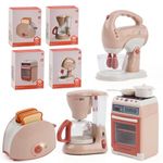 Pretend Play Kitchen Appliances Toy Set,Play Kitchen Toys with Coffee Maker, Mixer, Oven and Toaster with Realistic Light and Sounds, Birthday Gift for Kids Ages 3 4 5 6 7 8