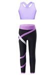 Freebily Kids Girls Sport Bras Crop Top with Athletic Leggings Sets Yoga Pants Tracksuit Gym Dance Gymnastics Workout Activewear Lavender 11-12 Years