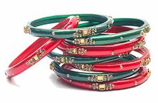 Swara Creations Traditional Glass Bangles Kada Set in Red Green Color for Special Occassions for Women & Girls (SN163)