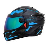 Steelbird SBH-17 Terminator ISI Certified Full Face Graphic Helmet in Matt Finish(Large 600 MM, Black Fluo Blue Fitted with Clear Visor and Extra Chrome RainbowVisor)