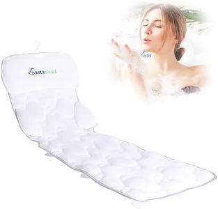 Coastacloud Full Body Bath Pillow for Bathtub, Luxury Bathtub Pillow with Suction Cups, 4D Breathable Mesh Spa Cushion for Headrest, Neck and Back Support, Quick Drying Polyester, White, 49" x 16"