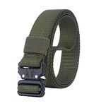 QAZSE 1 Inch Nylon Tactical Belt Quick Release Metal Buckle Heavy Duty Military Sports Skinny Webbing Work Belts for Men, Army Green-2, One Size (Fit for 24-44")