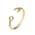 THE BLING KING Spanner Wrench Gold Bangle Jewellery Adjustable Gold Bracelet with 18K Heavy Real Gold Plating & Logo Tool Fashion Jewellery Gold Bangle (Wrench Bangle with Stones)