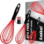 Anaeat Silicone Whisk, Thick Stainless Steel Wire Inner - Heat Resistant Kitchen Whisks for Non-Stick Cookware, Balloon Egg Beater for Blending, Beating, Frothing & Stirring (8.5"+10.5"+12" Red)