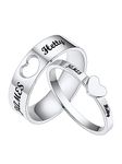 Custom4U 2 Pieces Personalized Matching Promise Rings Set for Couple Men Women Stainless Steel Endless Love Heart Engagement Ring Jewellery Gifts