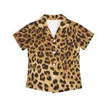 Poceacles Leopard Boys Casual Button-Down Shirt Short Sleeve Loose Fit Summer Casual Cheetah Print Dress Tops for Kids 7-8 Years