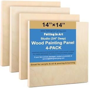 Falling in Art Unfinished Birch Wood Panels Kit for Painting, Wooden Canvas 4 Pack of 14x14’’ Studio 3/4’’ Deep, Cradle Boards for Pouring, Art, Crafts, Burning and More