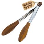 Boxiki Kitchen Tongs for Cooking with Wooden Tips - Nonstick Cooking Tongs & Salad Tongs for Serving Food, Grilling, Cooking, BBQ and Tossing Salad - Made of Natural Walnut Wood, Size 12-inch