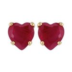 Gemondo Women 375 Gold 9ct Yellow Gold Heart Ruby Classic Claw Set Heart Stud Earrings Red 4x4mm