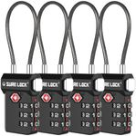 SURE LOCK TSA Approved Luggage Locks, Open Alert, Easy Read Dials, Travel Luggage Locks for Suitcase, Baggage Locks, BLACK 4 PACK, One_Size