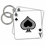 3dRose LLC 8 x 8 x 0.25 Ace of Spades Playing Card - Black Spade Suit - Gifts for Cards Game Players of Poker Bridge Games - Key Chains, Set of 2 (kc_76552_1)