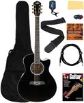 Oscar Schmidt OA10CE Mini Auditorium Acoustic-Electric Guitar - Black Bundle with Gig Bag, Cable, Tuner, Strap, Picks, Instructional Book, DVD, and Polishing Cloth