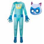 Children's 3-10 Year Old Role Playing Costume Halloween Dress up Boys and Girls jumpsuit+Mask (Blue, 6-7years)