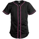 Pullonsy Mens Blank Baseball Jerseys Button Up Mesh Fashion Tees Shirts,Pink Stripe Plain,Size L