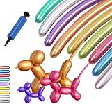 Shiny Chrome Latex Twisting Balloons for Balloon Animals, 100PCS Long Twisting Balloons Kit, Metallic 260 Latex Balloons, Chrome Balloons Mixed Color for Birthday Wedding Festival (Ballon with Pump)