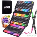 Lyuvie Colouring Pens, 60 Dual Tip Brush Markers with for Adults Kids,Felt BrushTip Pens Fineline Coloured Pens with Case for Drawing,Colouring,Sketching,Easter,Christmas