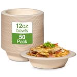 GREENESAGE 50 Pack Paper Bowls Disposable Bowls 12oz Eco-Friendly, Sugarcane Strong Heavy Duty Brown Bowls Compostable Soup Dishes for Hot Food Wedding