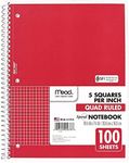 Mead Spiral Notebook, 1-Subject, Graph Ruled Paper, 7-1/2" x 10-1/2", 100 Sheets, Color Will Vary (05676)