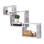 Rustic Wall Mounted Tier Square Shaped Floating Shelves– Set of 3– Screws and Anchors Included- Farmhouse Wooden Shelves for Bedroom,– Rustic Wall Barn Décor– Floating Display Storage- Rustic White