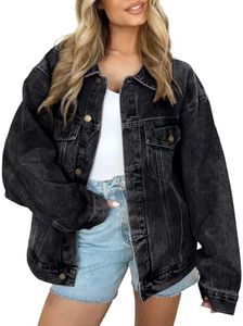 AUTOMET Womens Jean Jacket Denim Long Sleeve Oversized Button Down Shirts Trendy Coat Fall Fashion Winter Clothes Outfit 2025 Black 2XL
