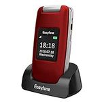 Easyfone Prime-A1 GSM 3G Unlocked Senior Flip Mobile Phone, Big Button Hearing Aids Compatible Easy-to-Use Basic Cell Phone with Charging Dock(Red)