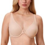 DELIMIRA Women's Front Closure Bras Seamless Plus Size Plunge Underwire Unlined Comfortable Bra Beige 38C