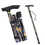 Designer Foldable Walking Stick/Cane, Adjustable Height, Extendable, Lightweight, Flexible, Durable, Walking Aid, Mobility Aid, Collapsible, Easy to carry, Ergonomic Derby Handle, Gift (Black Floral)