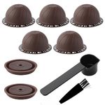 5pcs Reusable Pods for Nespresso Machine, 150ml Refillable Coffee Capsule with 2 Silicone Lids, 1 Spoon, 1 Brush, Compatible with Nespresso