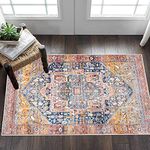 famibay Vintage Boho 2x3 Rug Dirty Trapper Door Mat Indoor Entrance Small Area Non Slip Low Pile Throw Rugs with Rubber Backing Washable for Front Entryway Kitchen Bathroom-Rust, 2x3ft