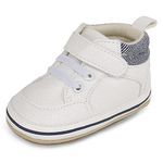 MK MATT KEELY Baby Boys Girls First Walking Shoes Toddler Infant Soft PU Leather Trainers with Anti-Slip Sole,White Style2,12-18 Months