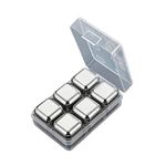 SYGA 6 Stainless Steel Whiskey Stones Ice Cubes with Container- Food Grade Quick-Frozen Ice for Wine - Metal Ice Cubes for Chilling Red Wine