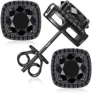 Full Black Moissanite Halo Square Stud Earrings Screw Back 4.0CT 10MM*2 925 Sterling Silver Lab Brilliant D Color VVS1 Clarity Moissanite Hypoallergenic Earrings for Women Men