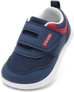 Toddler Wide Toe Box Barefoot Shoes Boys Kids Zero Drop Minimalist Sneakers Baby First Walking Shoe Grounded Footwear Navy White Toddler 10