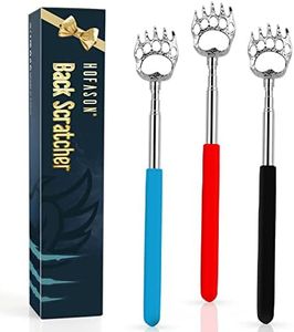 3 PCS Back Scratchers, Bear Claw Telescopic Back Massager Tool with Soft Rubber Handles, Extendable Telescope Backscratcher Eliminating Back Itching for Both Human and Pets (Black,Red,Blue)