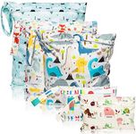 R HORSE 5 Pcs Waterproof Reusable Wet Bag Diaper Baby Cloth Diaper Wet Dry Bags with 2 Zippered Pockets Travel Beach Pool Bag with Polar Bear Dinosaur Animal Alphabet Crocodile Pattern (3 Sizes)