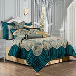 Loom and Mill All Season Set with Bed Skirt, Euro Shams and Decorative Pillows Noble, Cotton, Teal, King