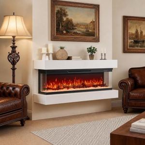 Silonn 3-Sided Smart 50" Electric Fireplace, Alexa & App Control Fireplace with 15 Flame Colors, Electric Fireplace Inserts Logs, 5100 BTU Heat Output, Realistic Flame and Sound