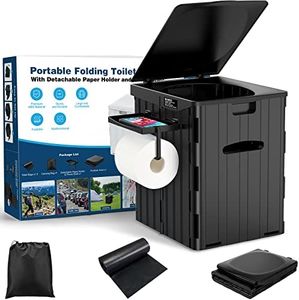 XL Portable Toilet for Adults, Extra Large 15.4"H Foldable Camping Toilet with Detachable Phone Shelf and Toilet Paper Holder, Waterproof Porta Potty with Lid for Camping, Hiking, Long Road Trips, Car, Black