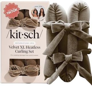 Kitsch Velvet XL Heatless Curling Set - Hair Curler for Heatless Curls Overnight - Flexi Rod & Hair Curlers to Sleep In, No Heat Damage Styling - With Two Velvet Bow Scrunchies - Eucalyptus