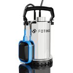 FOTING 400W 8250l/h Stainless Steel Submersible Pump for Pool Draining, Clean/Dirty Water Pump with Float Swich, Portable Sump Pump for Tub, Pond, Home, Garden