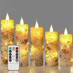 Flameless Candles LED Candles Hand Painted Birch Bark Recessed String Candles Set of 5 (Heights: 4", 5", 6", 7", 8") Battery Powered Candles with Dancing LED Flame（Battery not Included）