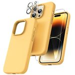 TOCOL 5 in 1 for iPhone 14 Pro Case, with 2 Pack Tempered Screen Protector + 2 Pack Camera Lens Protector, Liquid Silicone Slim Shockproof Cover [Anti-Scratch] [Drop Protection], Sunglow Orange