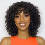 Short Bob Curly Human Hair Wigs With Bangs 100% Brazilian Virgin Human Hair Wig For Black Women 10 Inch Bob Wigs Human Hair Machine Made None Lace Front Wig Human Hair Natural Black