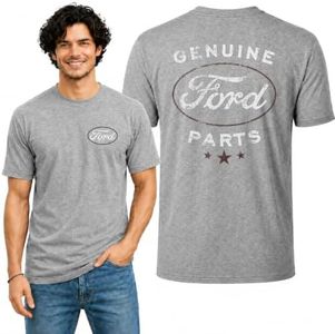 Wild Bobby Genuine Ford Parts Vintage Distressed Cars and Trucks Mens Graphic Tees Front and Back T Shirt Printed Graphic Tees for Men, Heather Grey, 3X-Large