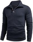 COOFANDY Men's Sweatshirts Winter Jumpers Waffle Pullover Stand Collar Sweatshirt Thermal Sweatshirts with Collar Sweatshirt Without Hood Navy Blue L