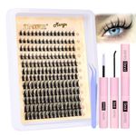 JIMIRE Natural Lash Clusters Kit Lash Extension Kit with Lash Bond and Seal 180Pcs Anime Eyelash Clusters D Curl Wispy Manga Lash Clusters 8-16MM Cluster Eyelash Extensions Kit Individual Lashes Pack